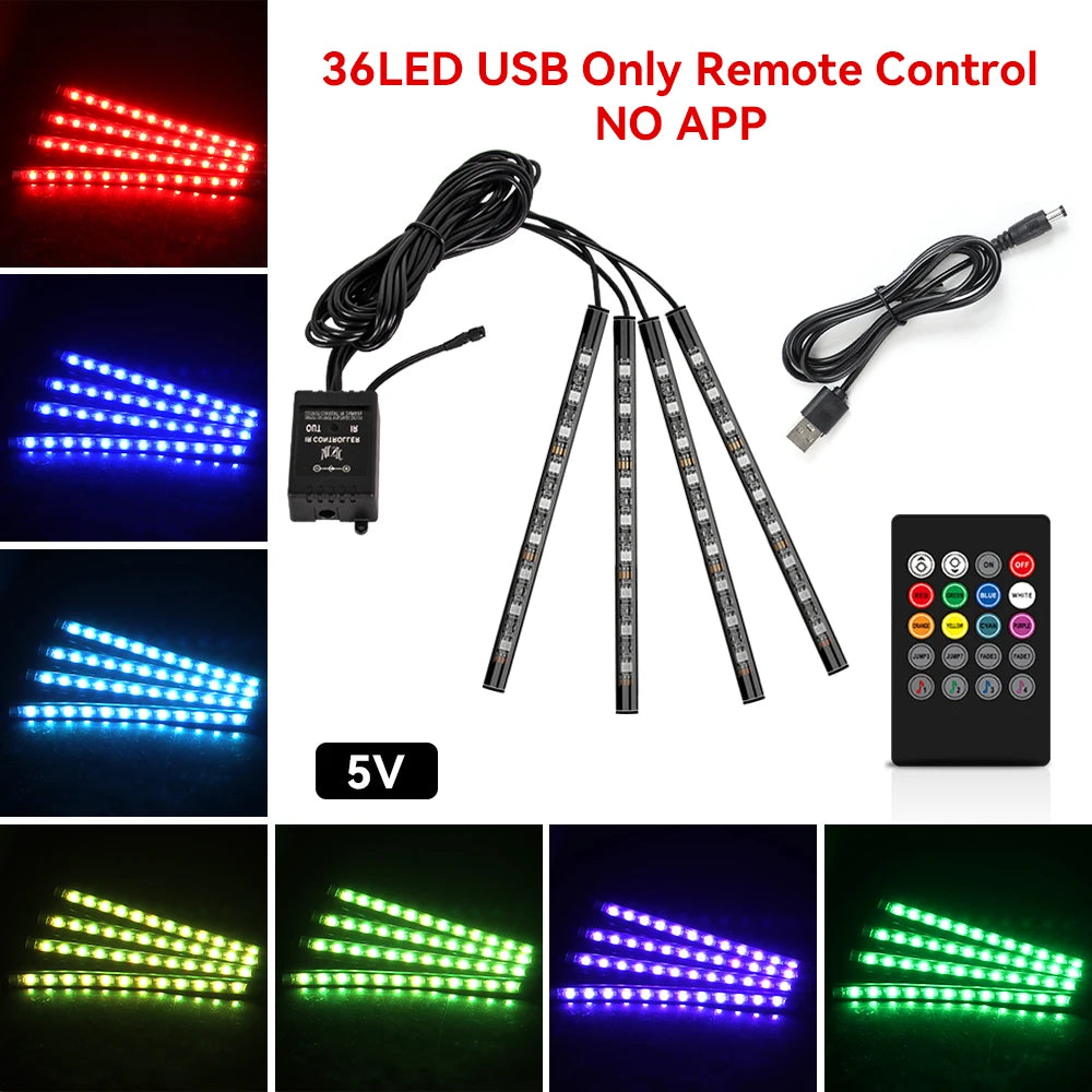 Car Neon LED Interior Ambient Foot Strip Light