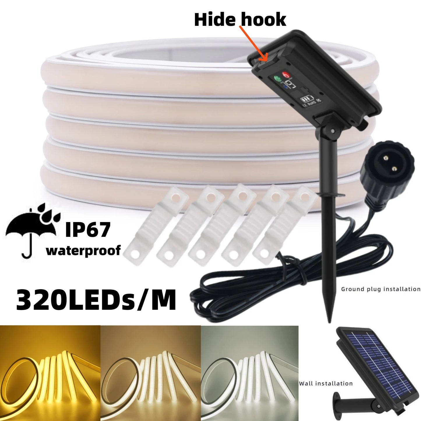 DC 24V COB Solar Neon Light Strips 320LEDs 480LEDs Lighting
