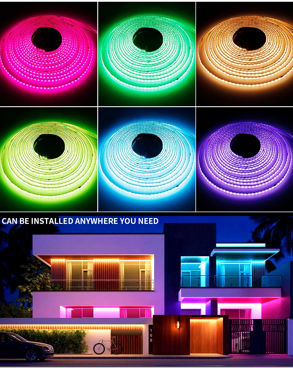 DC12V/24V RGBW COB LED Strip Light 8mm Ultra-Narrow