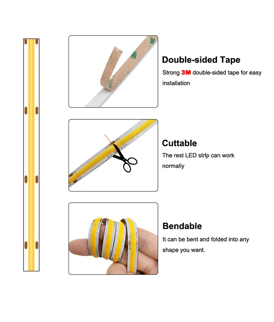 COB LED Strip 5mm 8mm 10mm Width LED Tape Bar Light