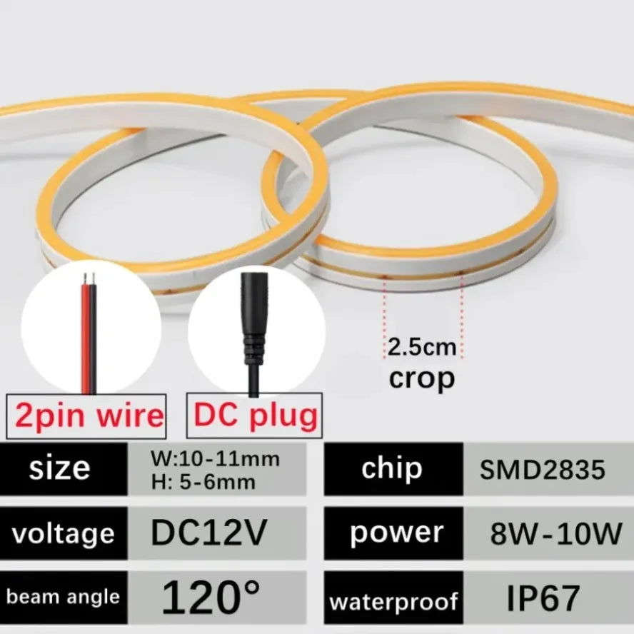 11 Light Colors 12V LED Neon Light Strip Wire/DC Plug