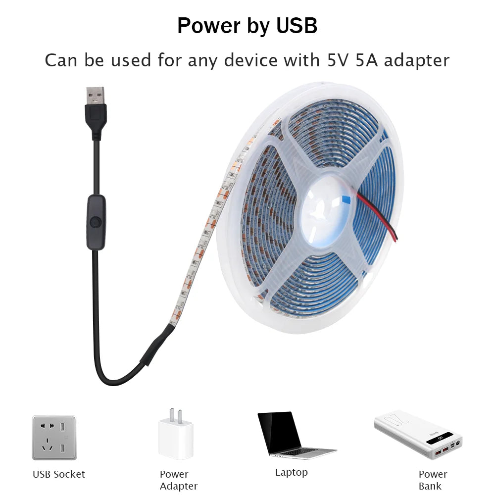 LED Strip Light USB 60Leds/m Flexible Led Tape for Room Decor