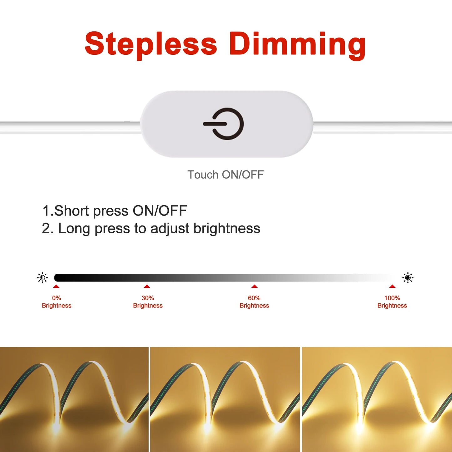 COB LED Strip with Touch Switch 5V USB Flexible Tape