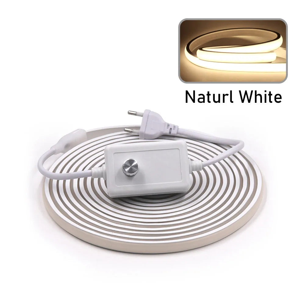 Dimmable COB LED Neon Strip Light 220V Dimmer Switch Power Kit