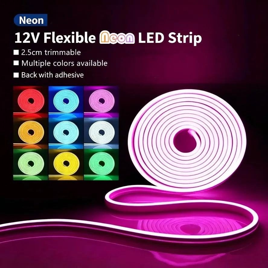 11 Light Colors 12V LED Neon Light Strip Wire/DC Plug
