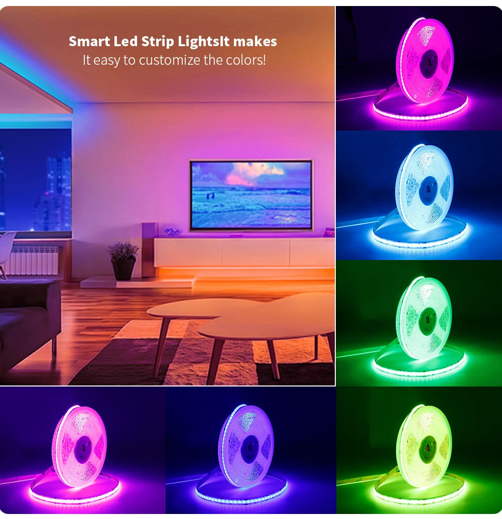 DC12V/24V RGBW COB LED Strip Light 8mm Ultra-Narrow