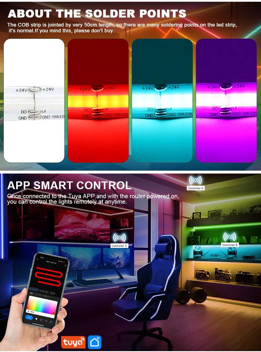 RGB-IC COB LED Strip with Tuya Wifi Controller LED Tape