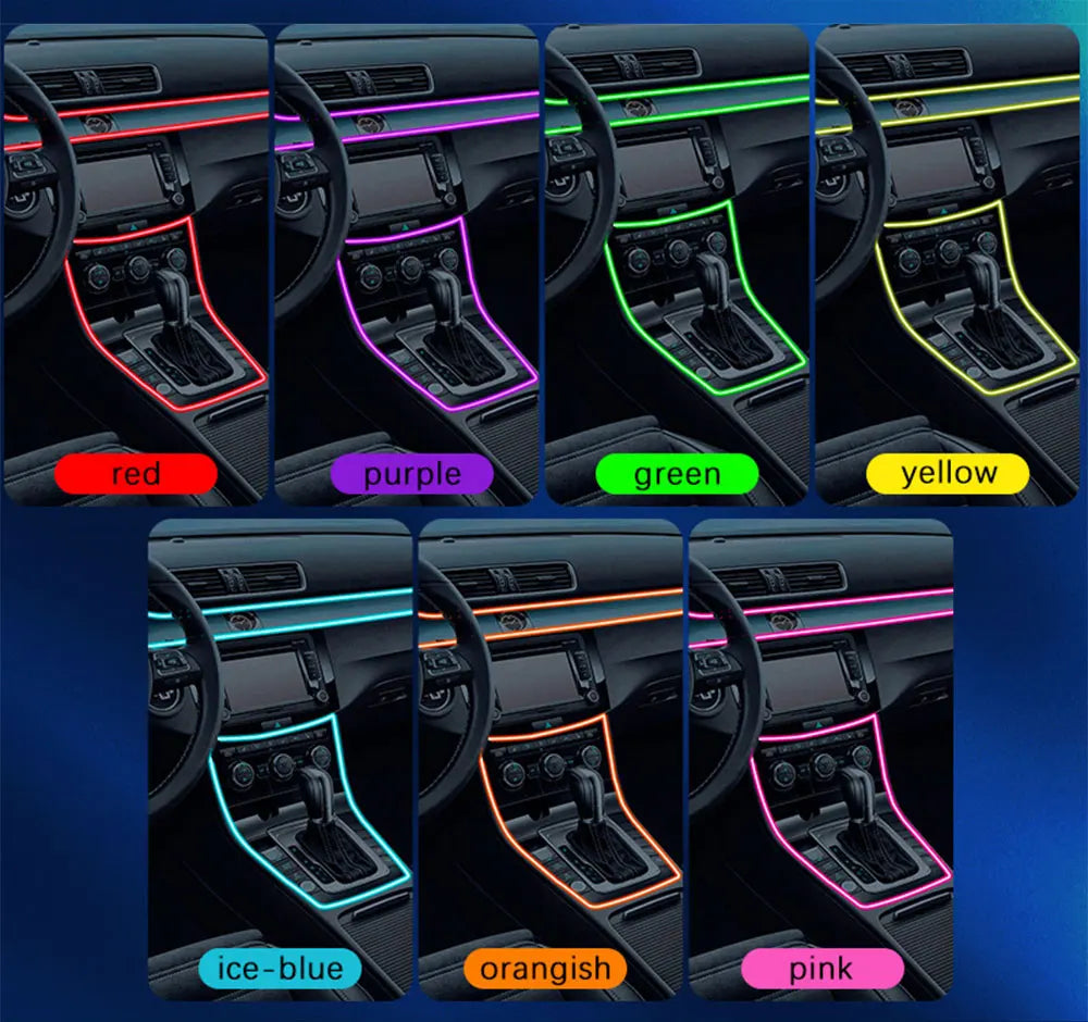Car RGB LED Ambient Light Strip USB Fiber Optic Atmosphere