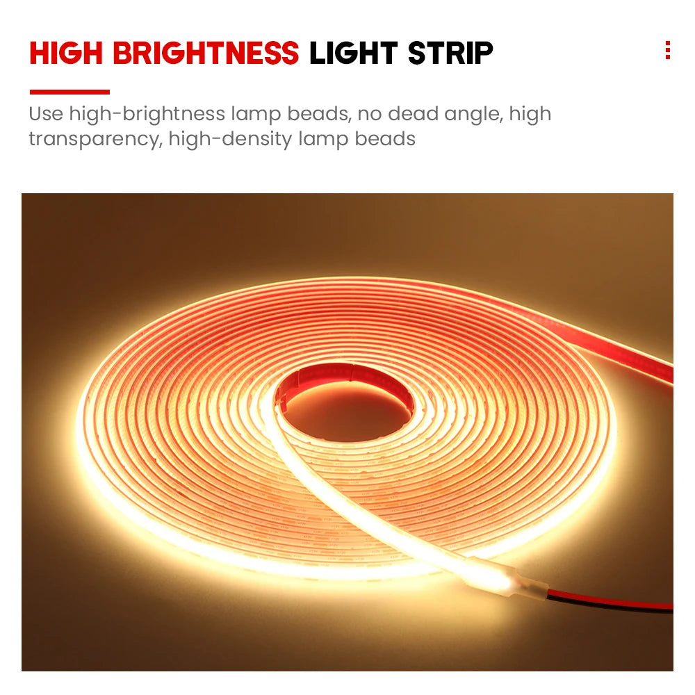 1-20M IP68 Waterproof COB LED Strip 12V 24V 320LEDs