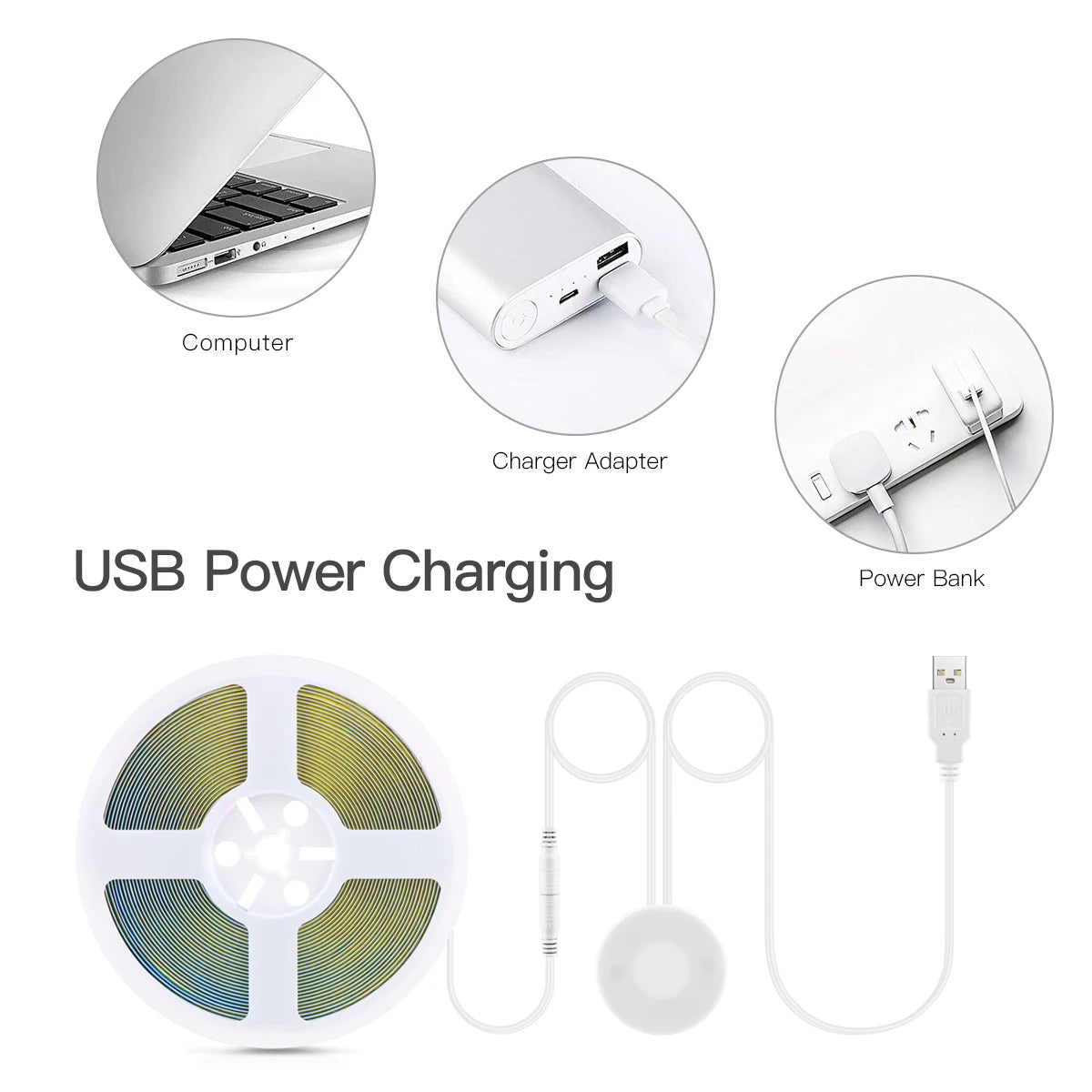 Super Bright USB COB LED Strip Light 320leds/m DC 5V