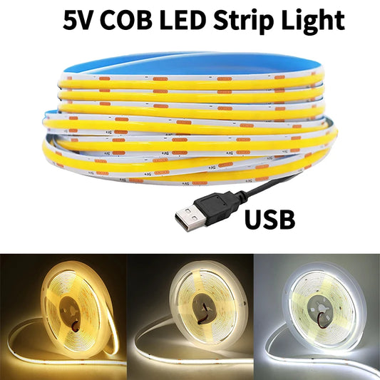 1~5m DC5V COB LED Strip Light with USB power supply