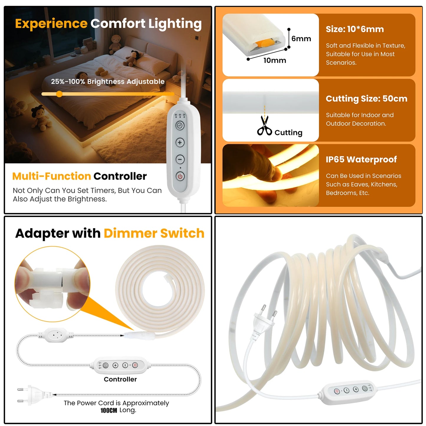 AC 220V Timing Dimmable COB Neon Strip Waterproof