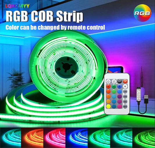 A Roll of Rgb Color-Changing Cob Led Strip Lights with No Light Spots