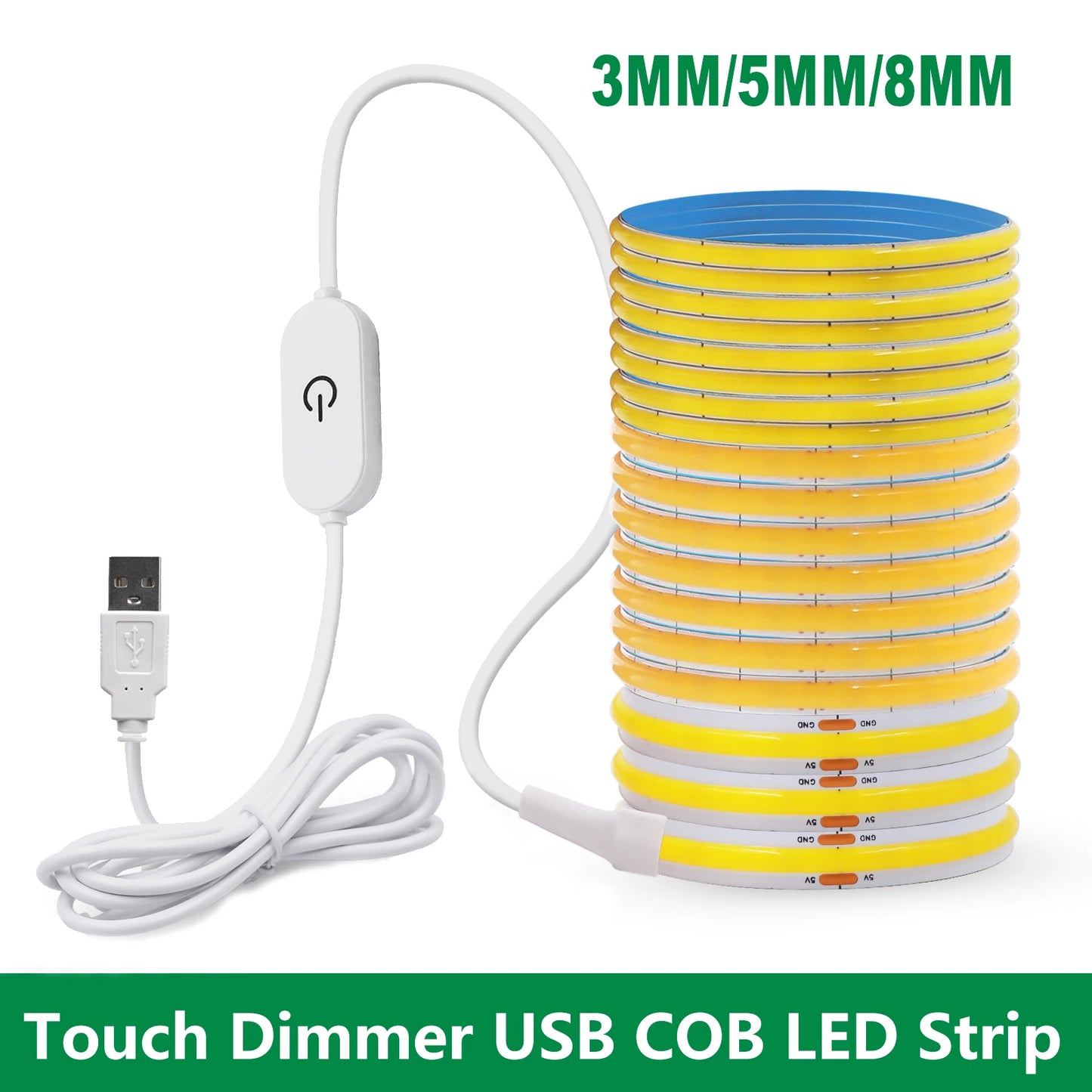 COB LED Strip with Touch Switch 5V USB Flexible Tape