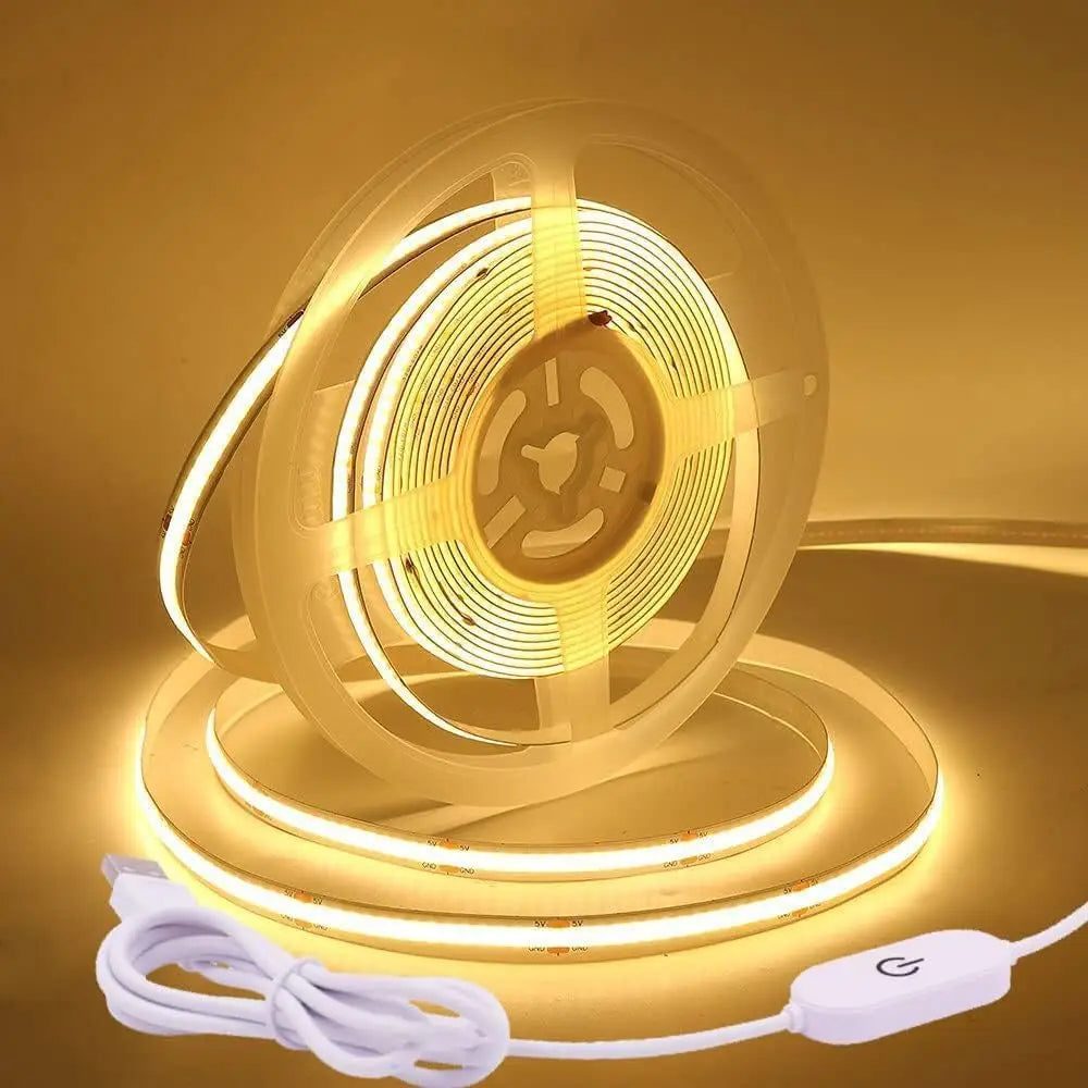 1M-5M USB LED Strip Light 5V 320LEDs/M COB Touch Sensor