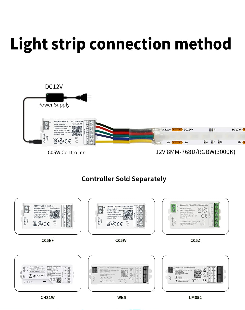 DC12V/24V RGBW COB LED Strip Light 8mm Ultra-Narrow