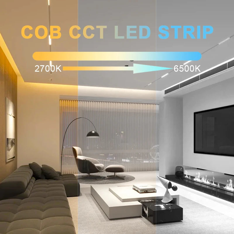 COB CCT LED Strip Lights 608 LEDs/m High Density Flexible Dimmable