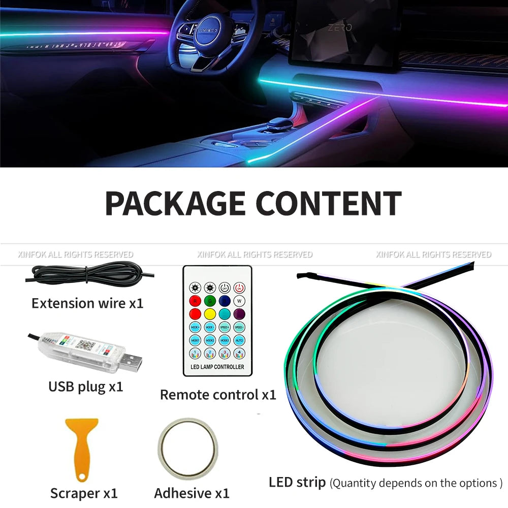 Streamer Car Ambient Lights RGB 64 Color Universal LED