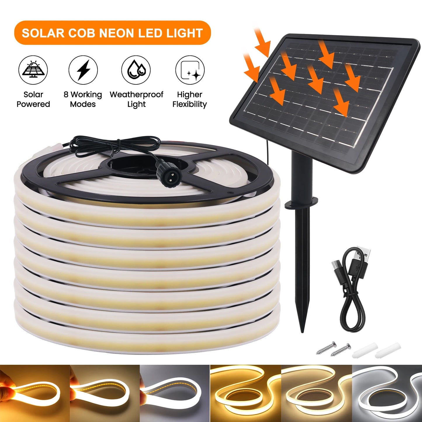 DC 24V COB Solar Neon Light Strips 320LEDs 480LEDs Lighting