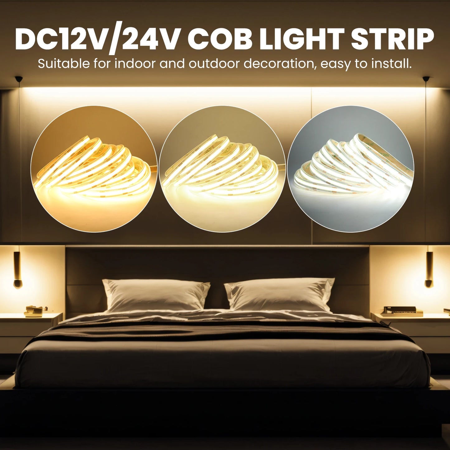 IP68 Waterproof COB LED Strip Lights 12V 24V 480Leds Diode Tape