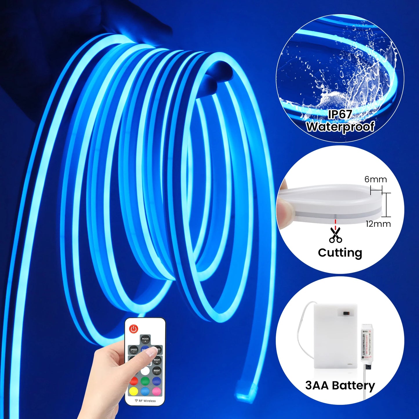 3AA Battery Powered 5V RGB Color-changing LED Neon Strip Light