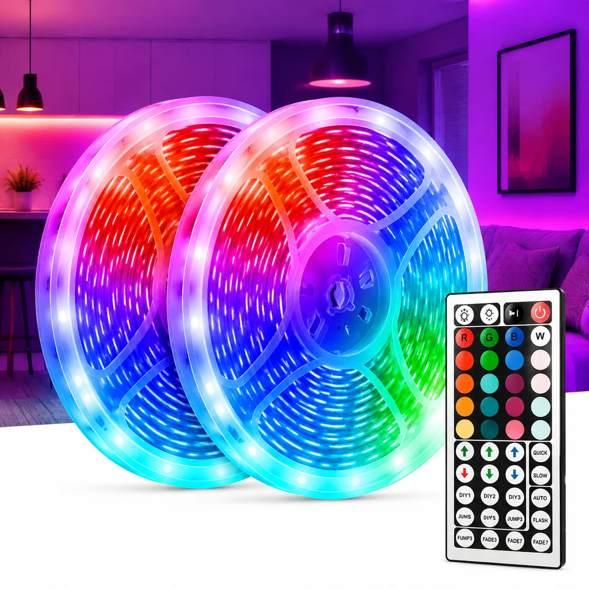 USB 5050 RGB LED Strip With Remote Control, 44 Lighting
