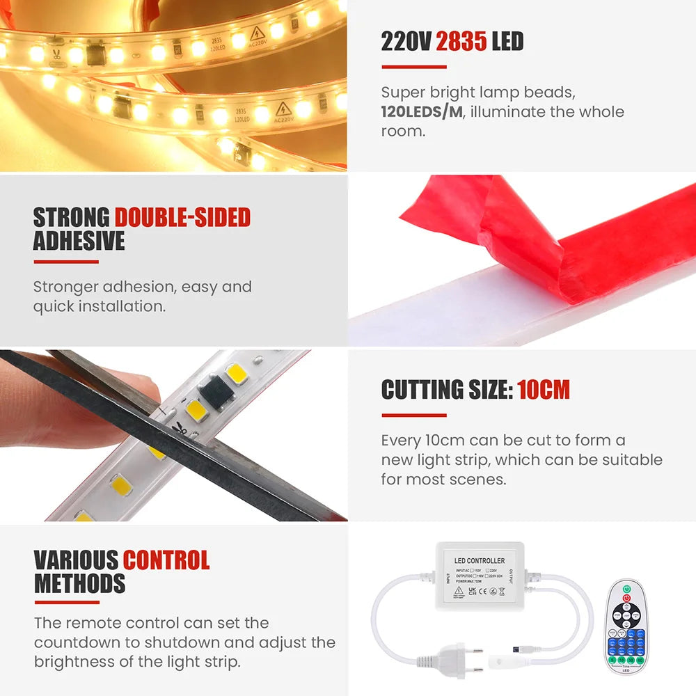 220V Wall Touch LED Strip Light Wifi Bluetooth Remote Control