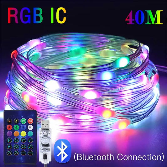 40M Led String RGB Light Smart Outdoor Festoon Party Leather Line