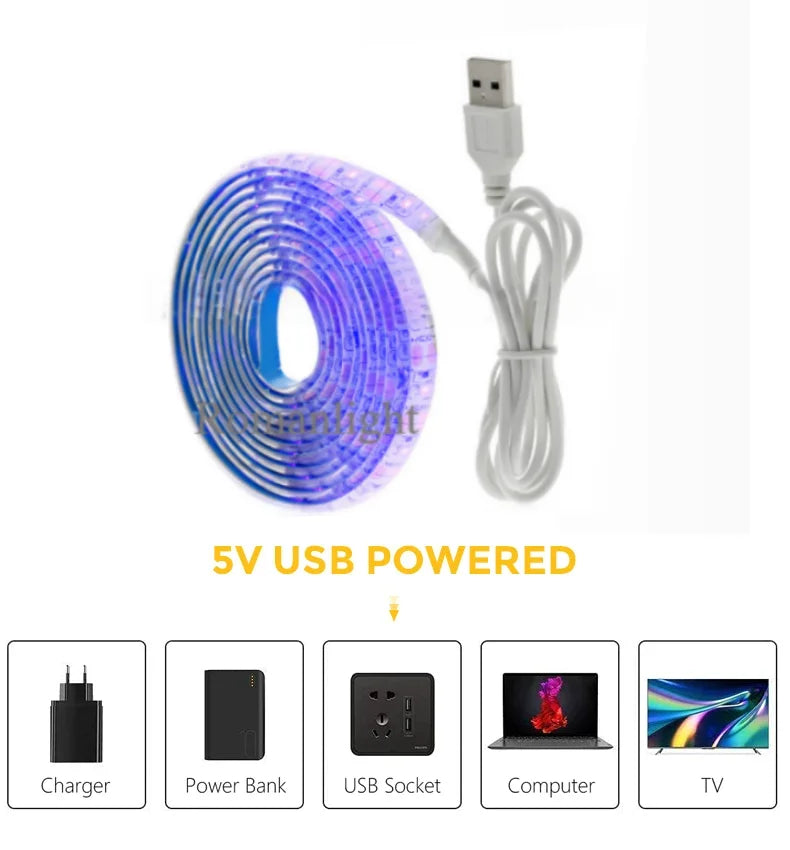 5V USB LED Strip Light with Switch Decoration Tape Ribbon