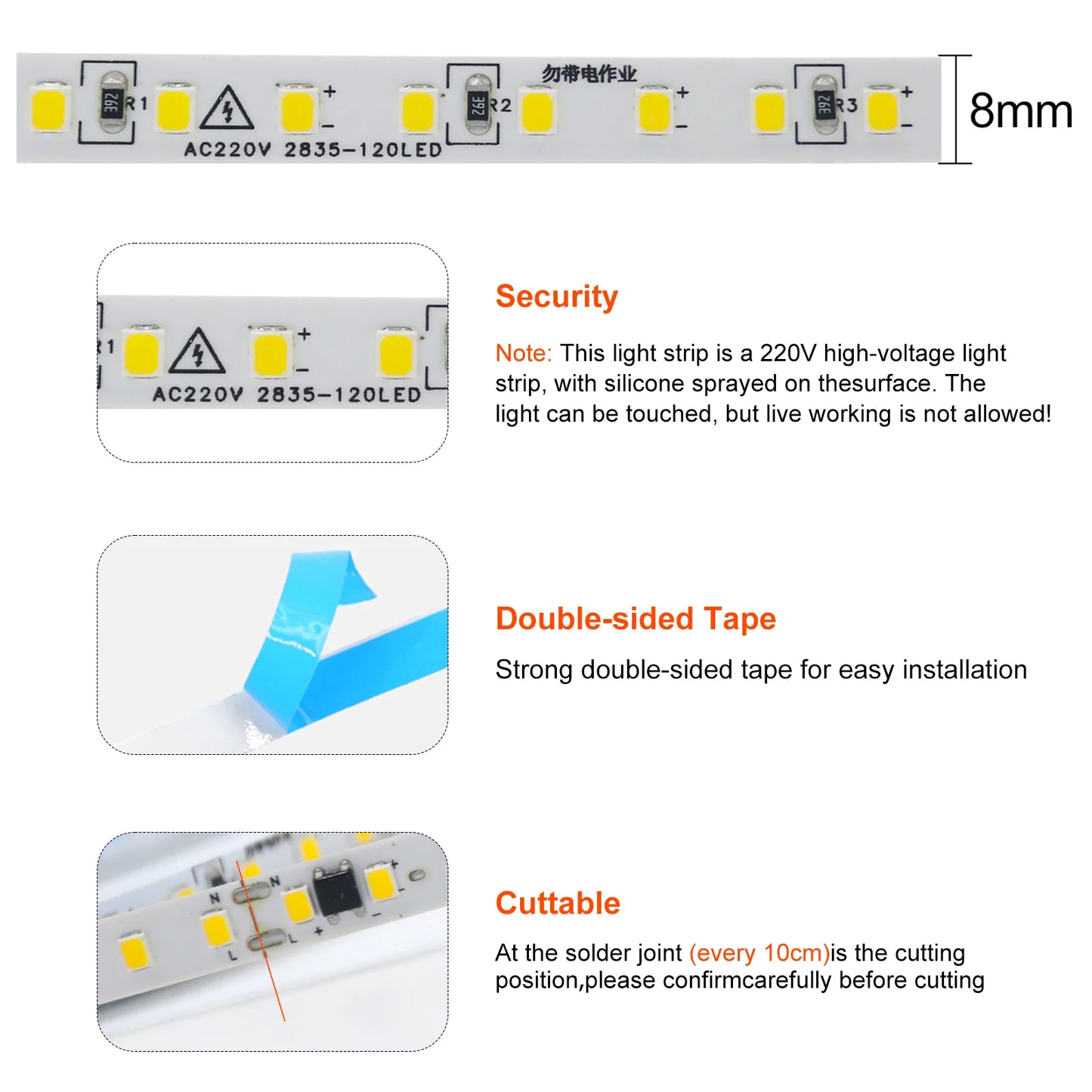 10m 20m 50m 220V 2835 LED Strip Light Flexible Led Tape Lights