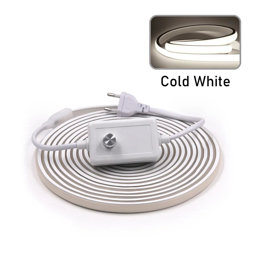 Dimmable COB LED Neon Strip Light 220V Dimmer Switch Power Kit