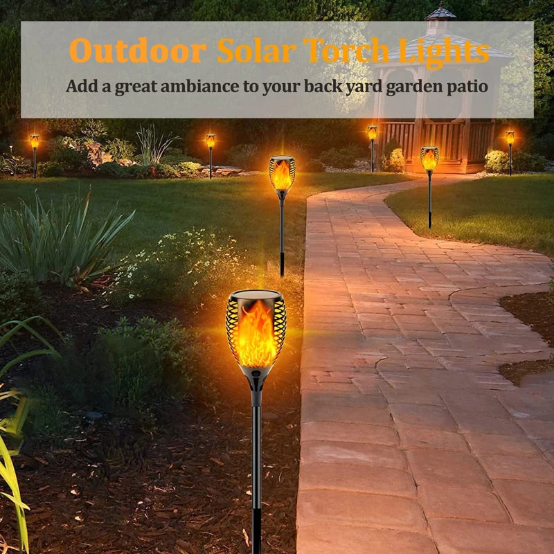 100LED Solar Garden Decor Torch Light Flickering Flame