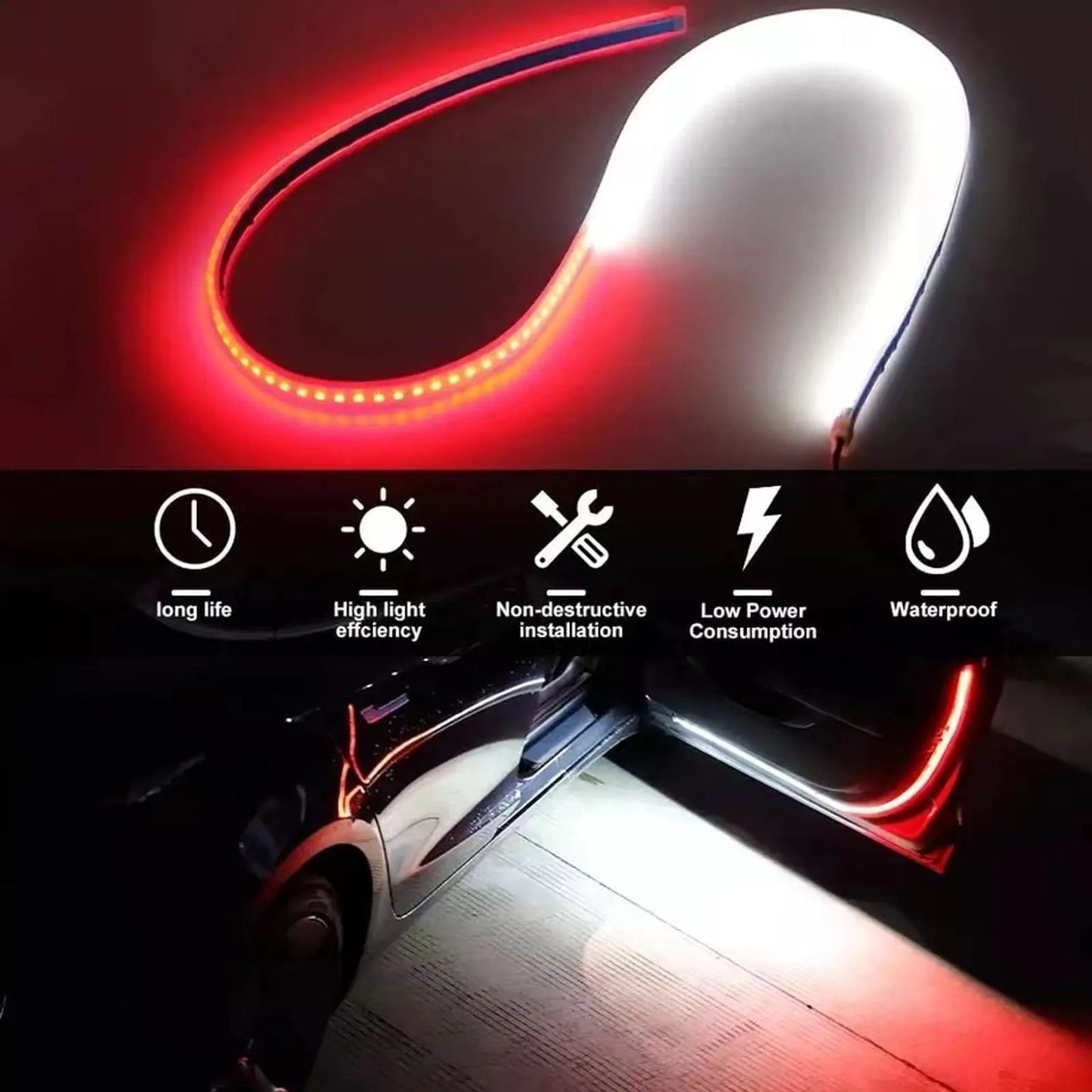Car Door LED Warning Strip Light Flexible Dual Color
