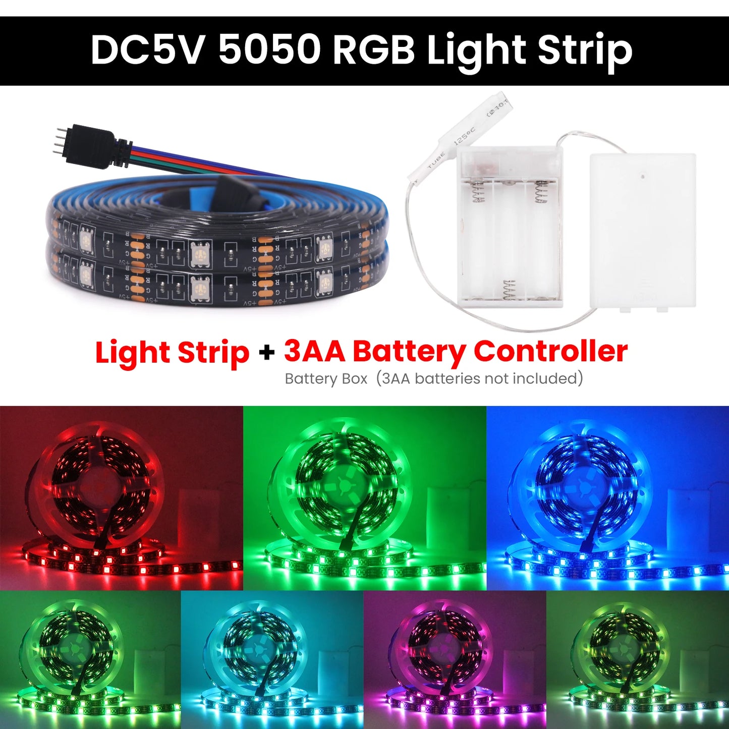 3AA Battery Power RGB Led Strip Light 5V 5050 with 3/17/24 Key