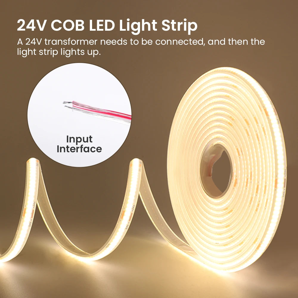 1-20M IP68 Waterproof COB LED Strip 12V 24V 320LEDs