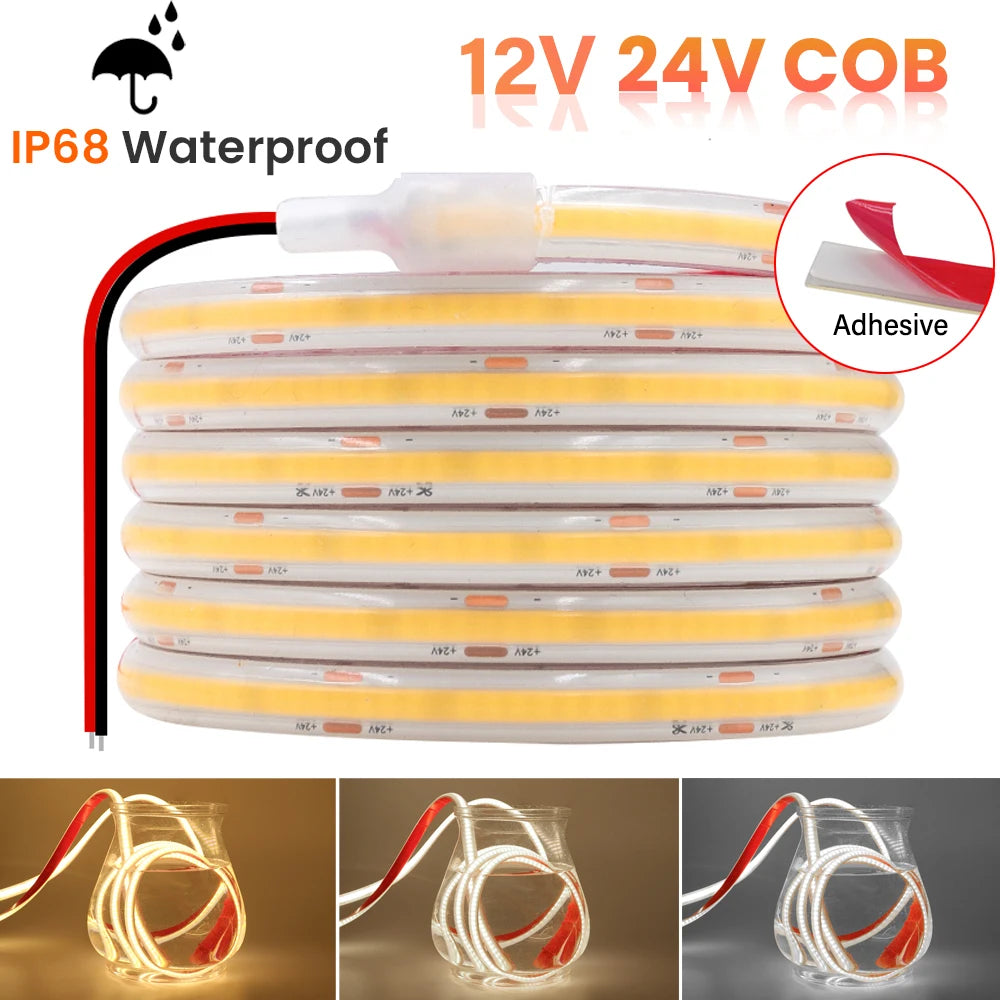 12V 24V IP68 Waterproof COB LED Strip Light 320LEDs