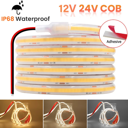12V 24V IP68 Waterproof COB LED Strip Light 320LEDs