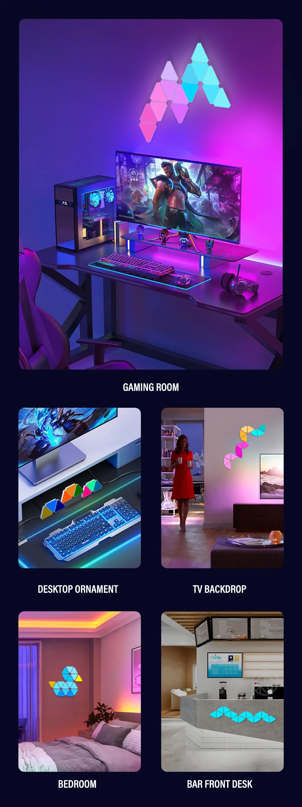 LED smart WIFI triangle wall light RGB indoor atmosphere light APP