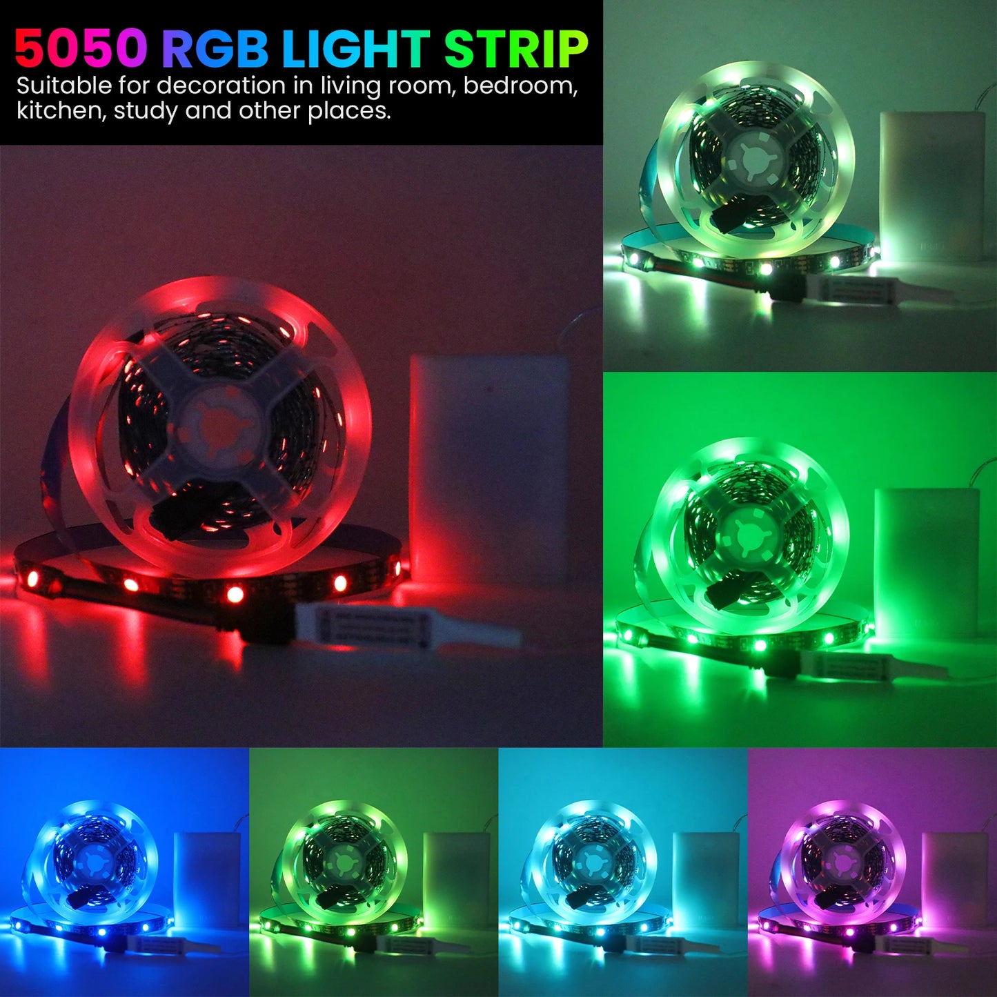 3AA Battery Power RGB Led Strip Light 5V 5050 with 3/17/24 Key