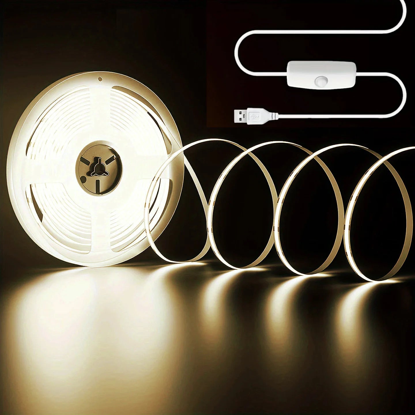 Flexible COB LED Lights Strip with Button Switch USB High Brightness
