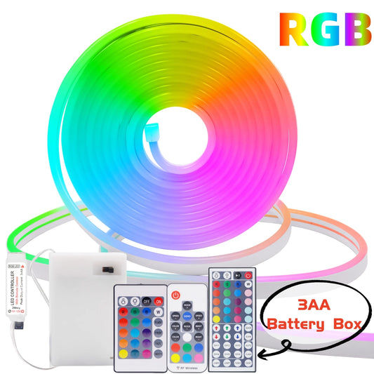 5V RGB Neon Strip Light 1M 2M 3M 3AA Battery Box