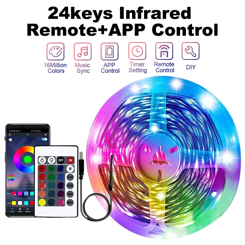 USB LED Strip Lights 20M RGB5050 Music Sync Remote Control