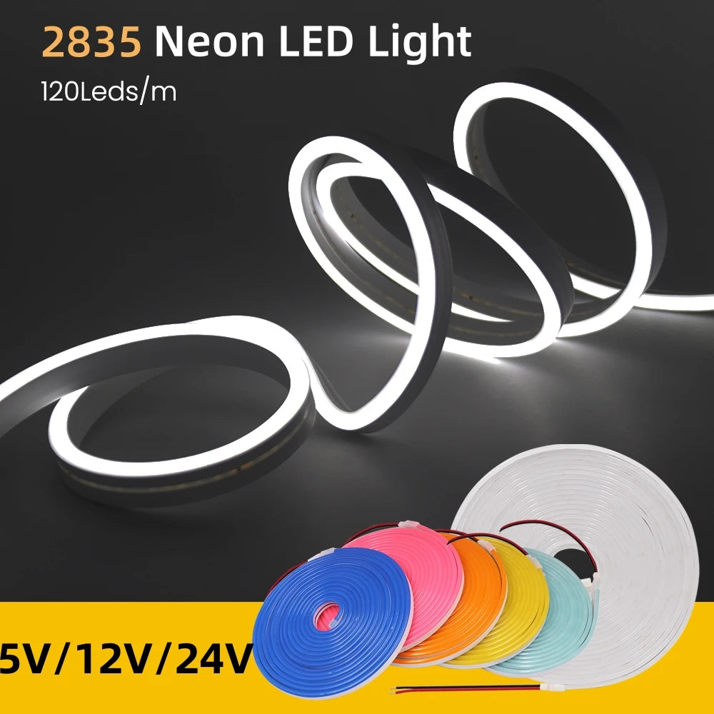 5V 12V 24V Neon LED Strip With 2Pin Wire 120LEDs/M IP67 Silicon Tube Bar