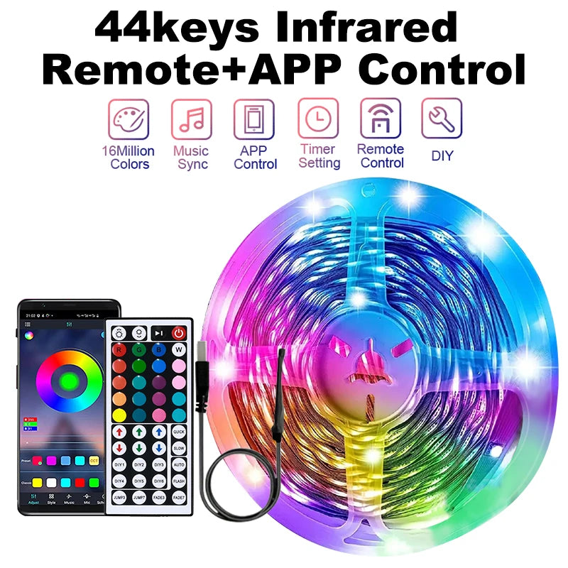 USB LED Strip Lights 20M RGB5050 Music Sync Remote Control