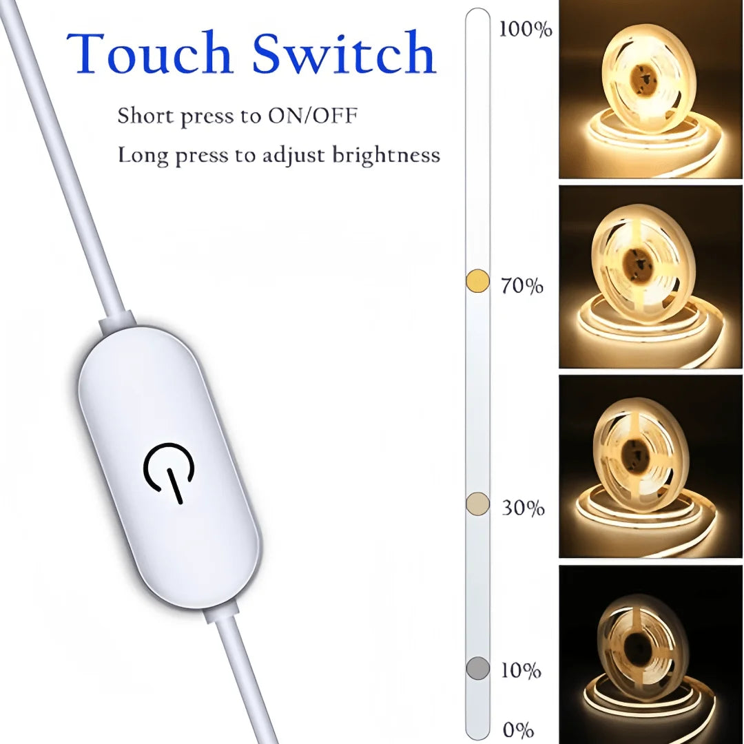 LED COB Light Strip Touch Dimmer Flexible Diode Tape