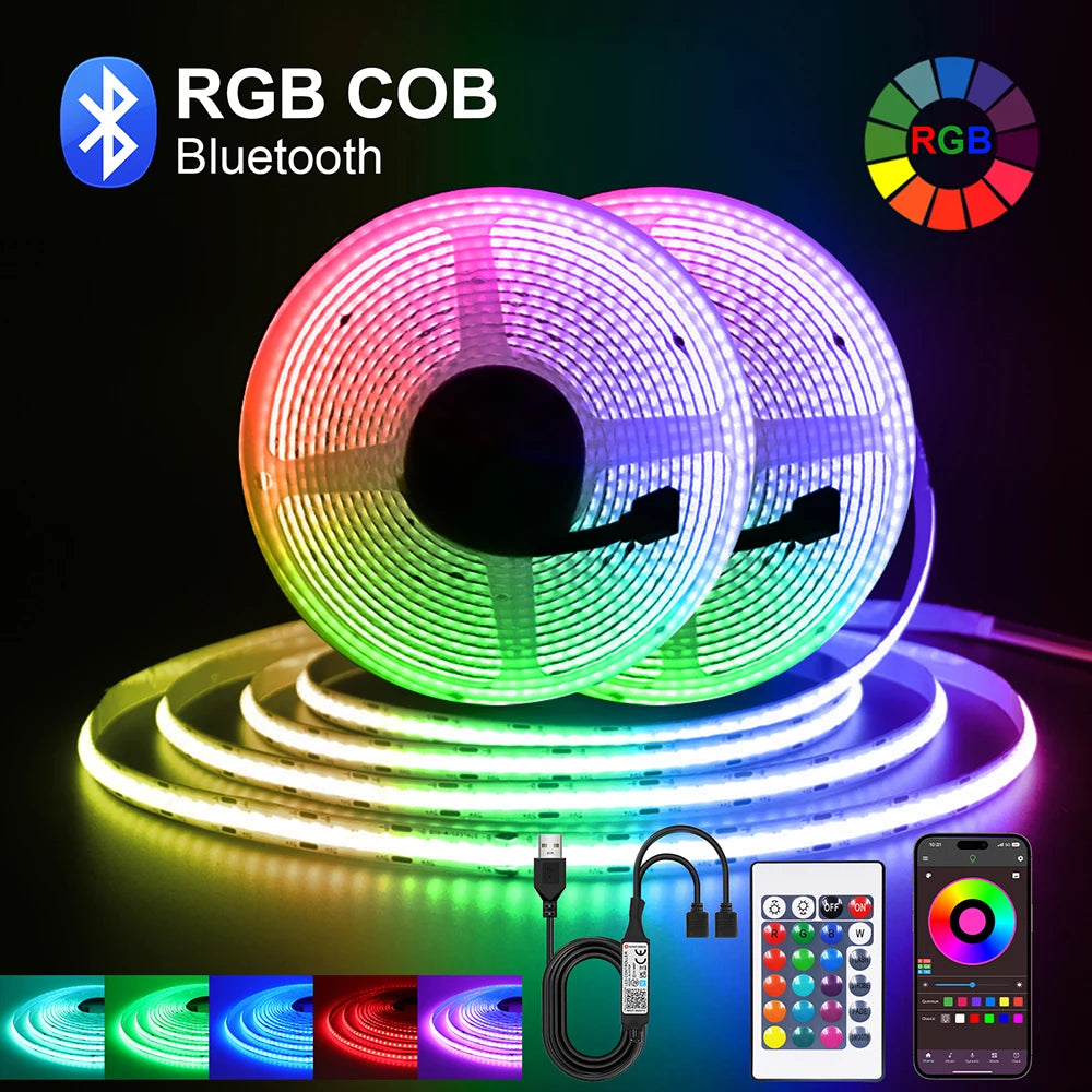 DC 5V USB RGB COB Light Strip 576LED/M Bluetooth APP 3key Controller