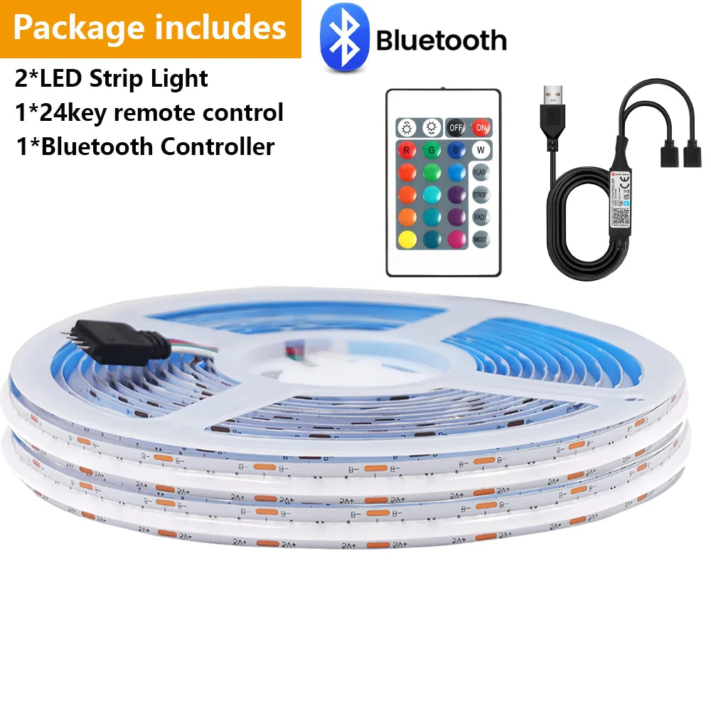 DC 5V USB RGB COB Light Strip 576LED/M Bluetooth APP 3key Controller