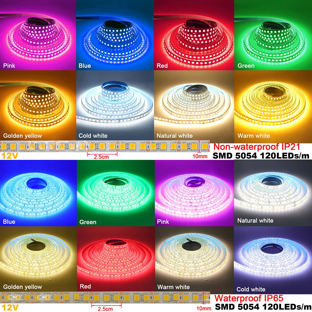 12V 5M LED Strip Light 5054 5050 2835 RGB SMD 120led 60LED Tape