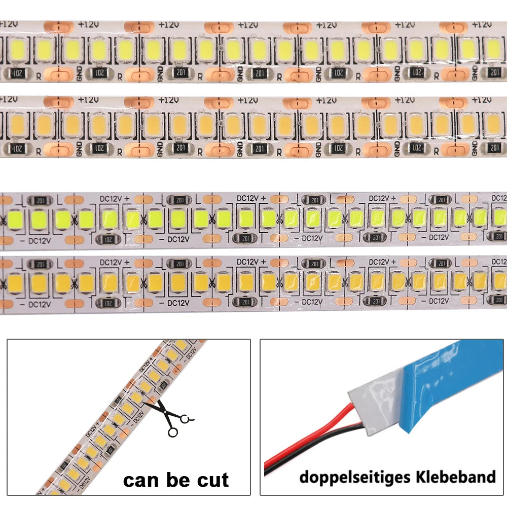 DC 5V 12V 24V Led Strip SMD 2835 120 180 240 LEDs/m Diode Tape