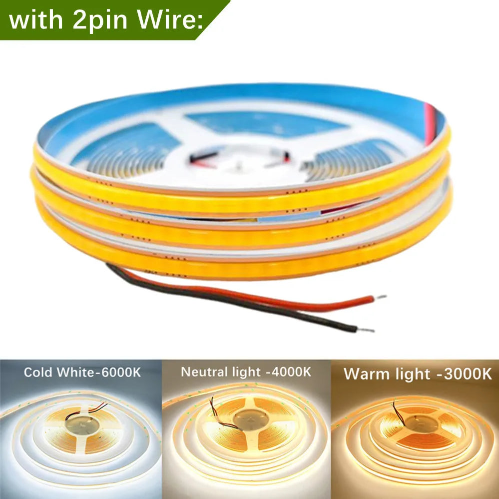 DC 12V/24V 8MM COB LED Strip Free Cut Cuttable 400LEDs